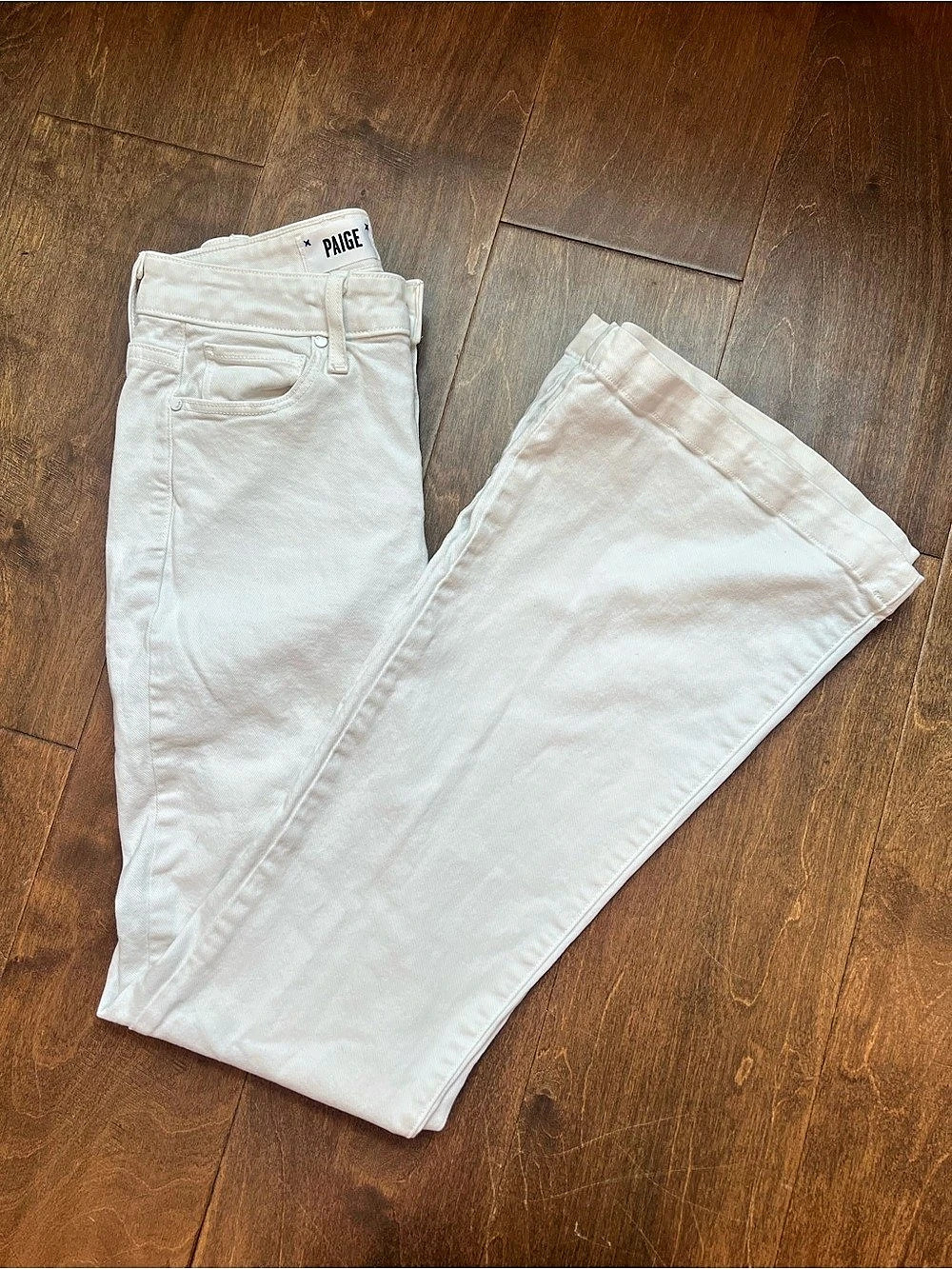 Paige Genevieve Flare Jeans in White Waist 24